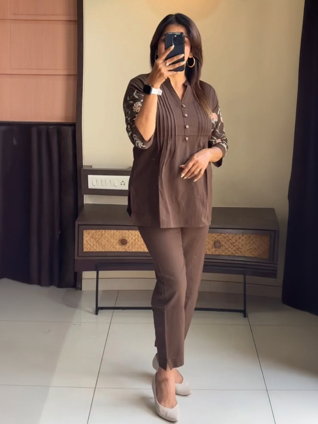 Coffee Brown Embroidered Co-Ord Set