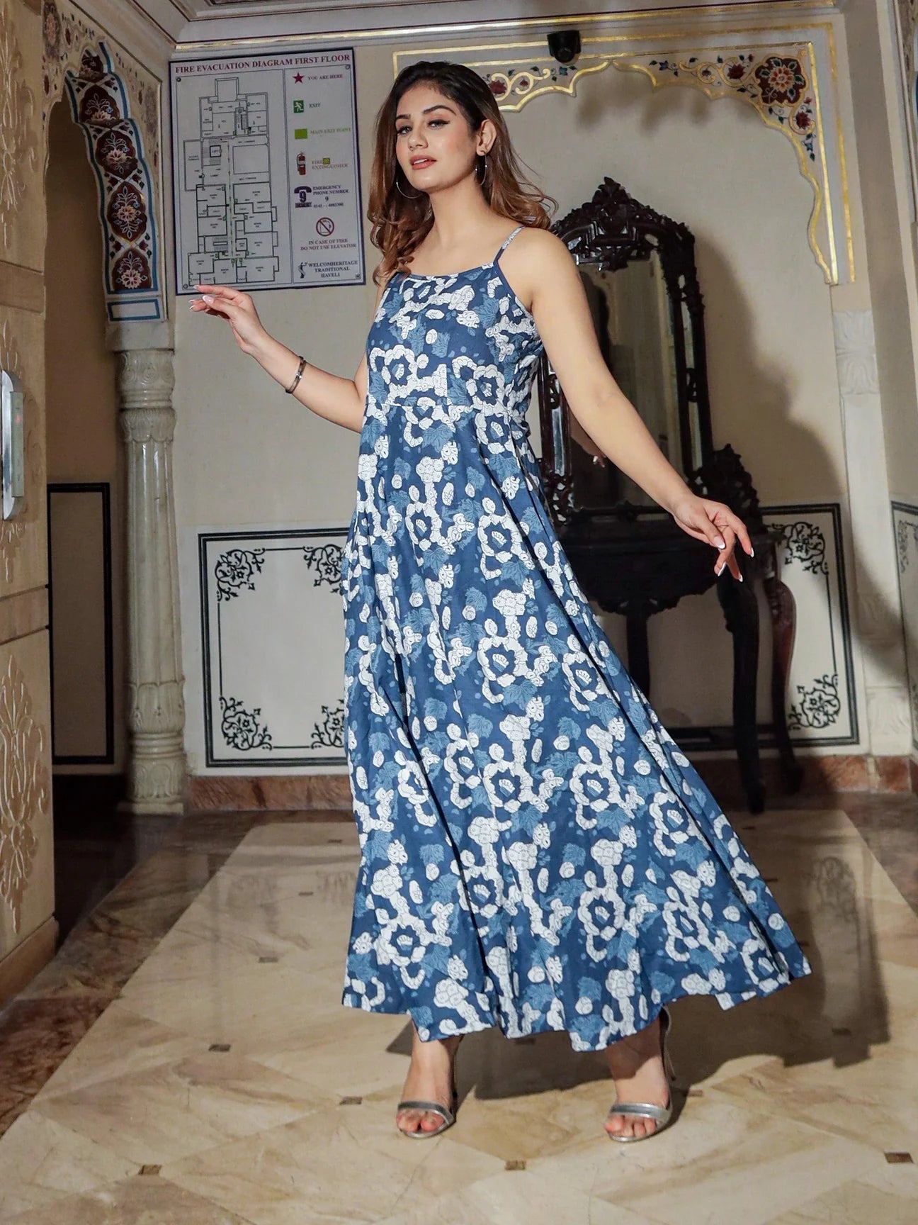 Indigo Print Cotton Long Dress