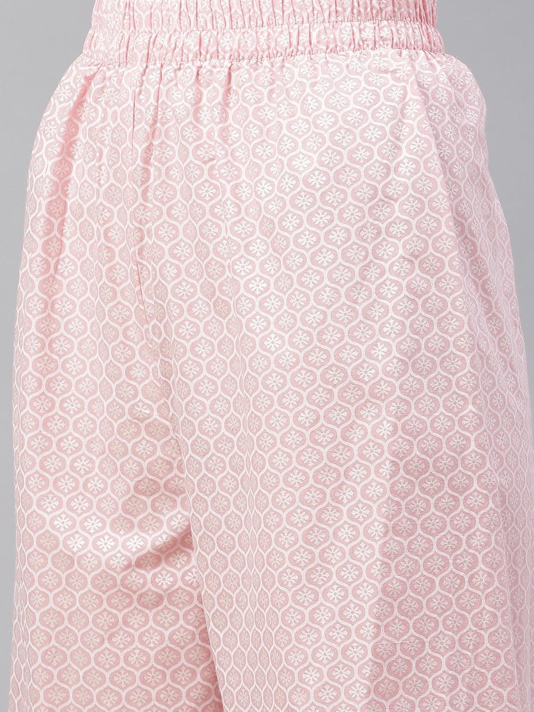 Baby Pink Cotton Kurta Palazzo Set