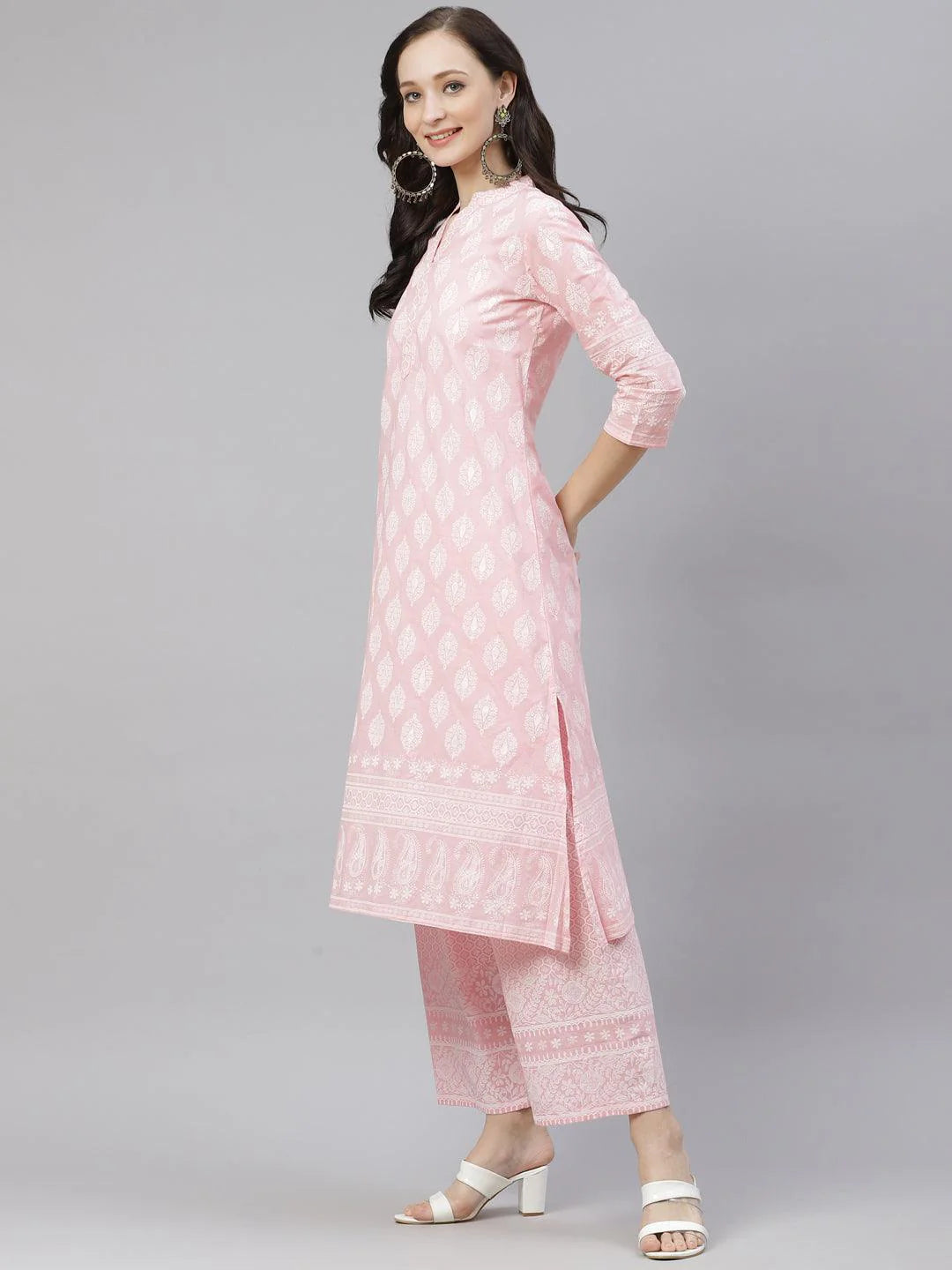 Baby Pink Cotton Kurta Palazzo Set