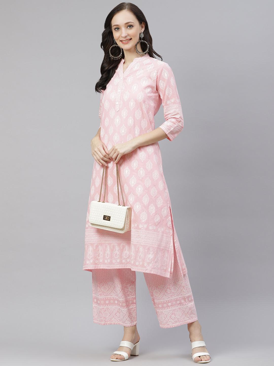 Baby Pink Cotton Kurta Palazzo Set