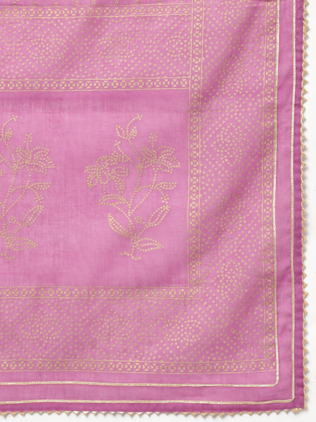 Purple Foil Print Cotton Sharara Set with Dupatta
