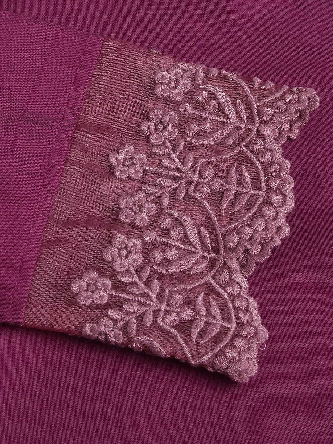 Solid Purple Chanderi Embroidered Kurta with Inner Trouser Inner & Dupatta Set