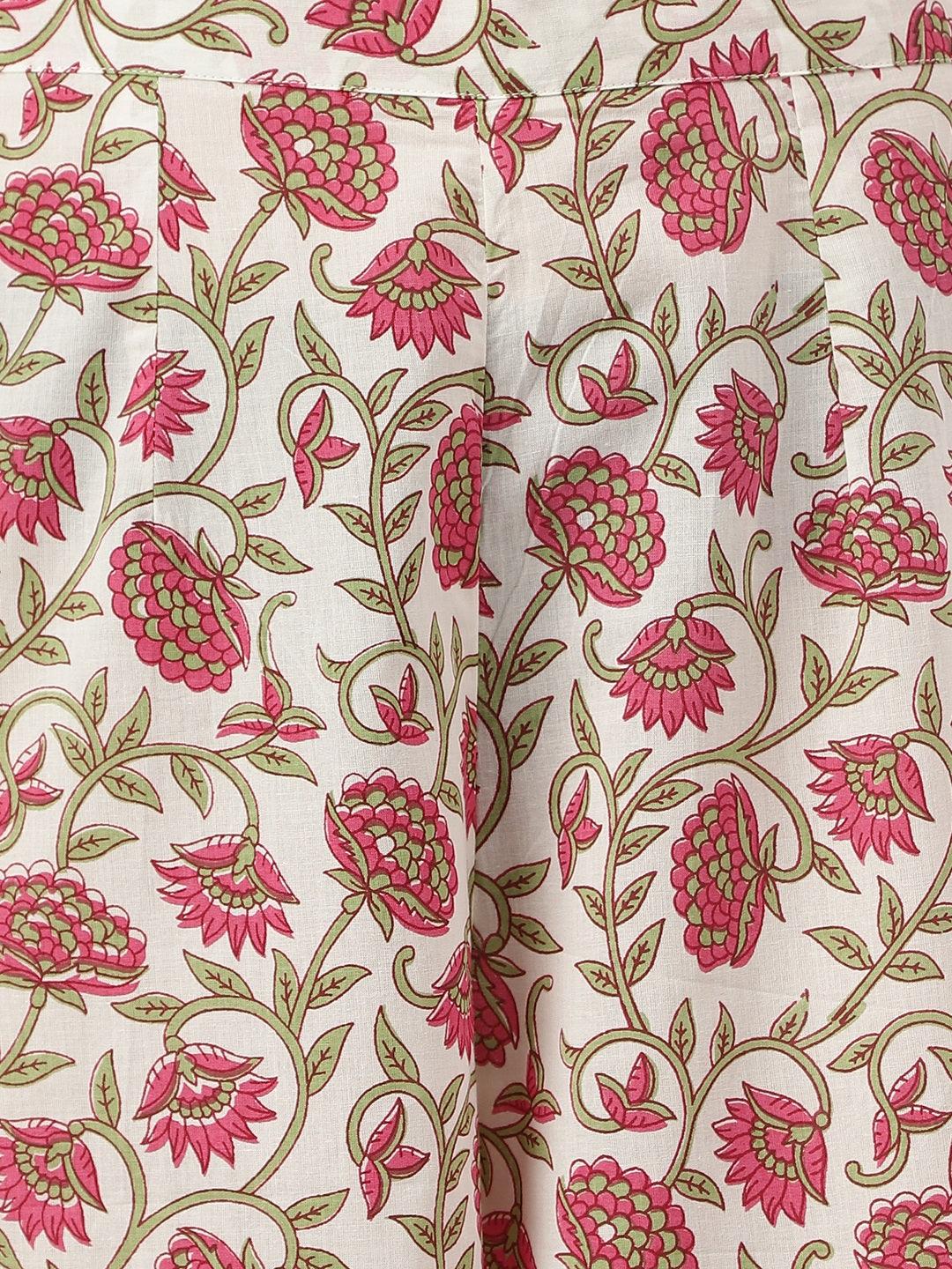 White Floral Printed Anarkali Kurta Palazoo Set