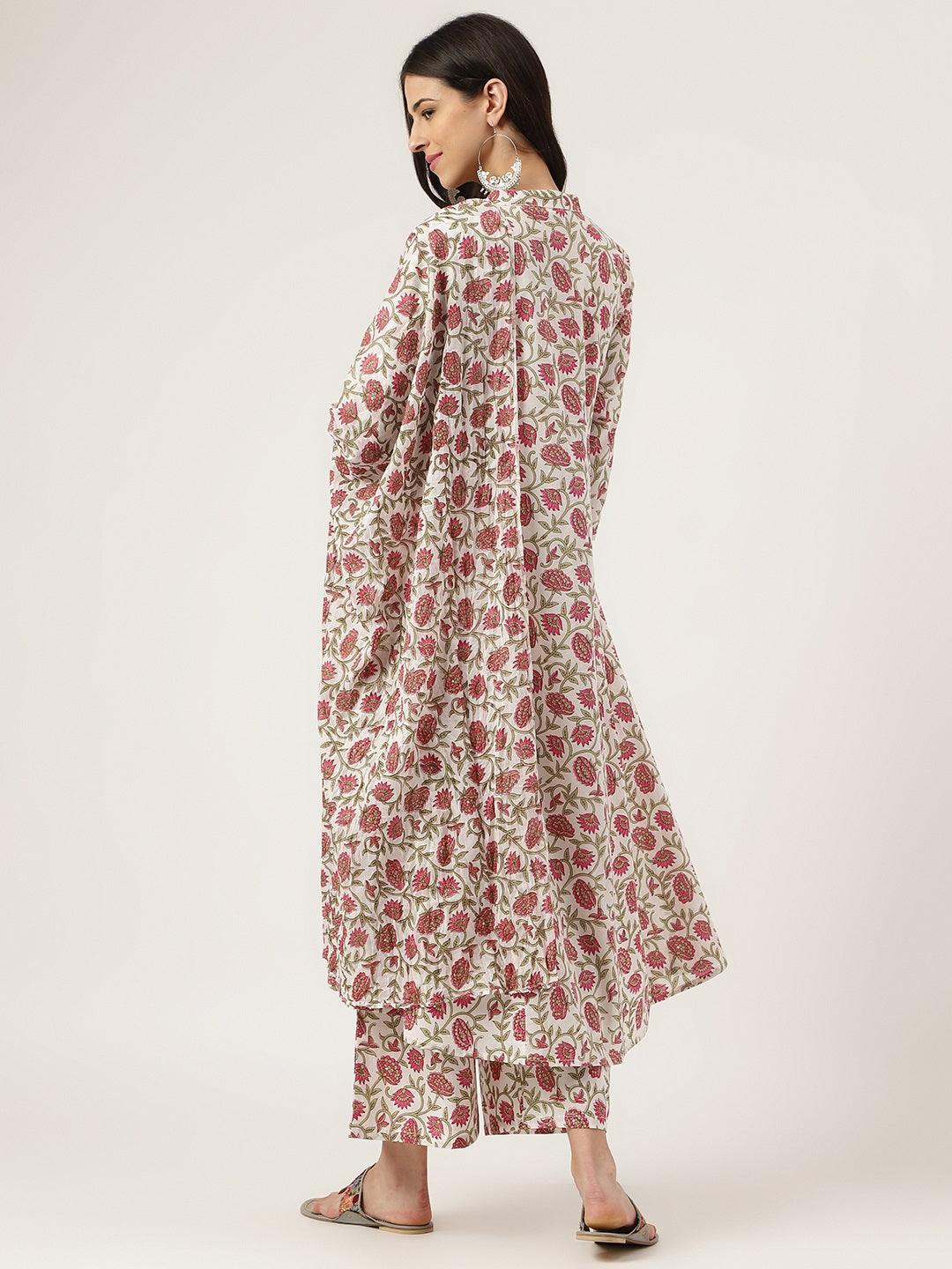 White Floral Printed Anarkali Kurta Palazoo Set