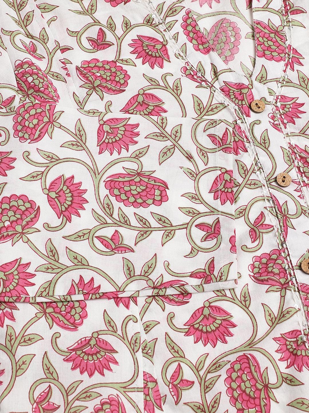 White Floral Printed Anarkali Kurta Palazoo Set