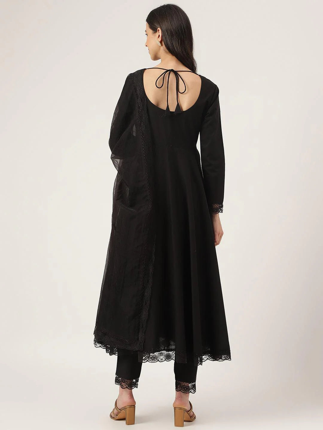 Black Solid Anarkali Kurta Pant Set with Dupatta