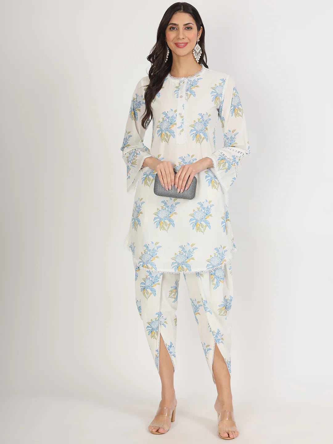 Off White Floral Print Cotton Co-ord Set