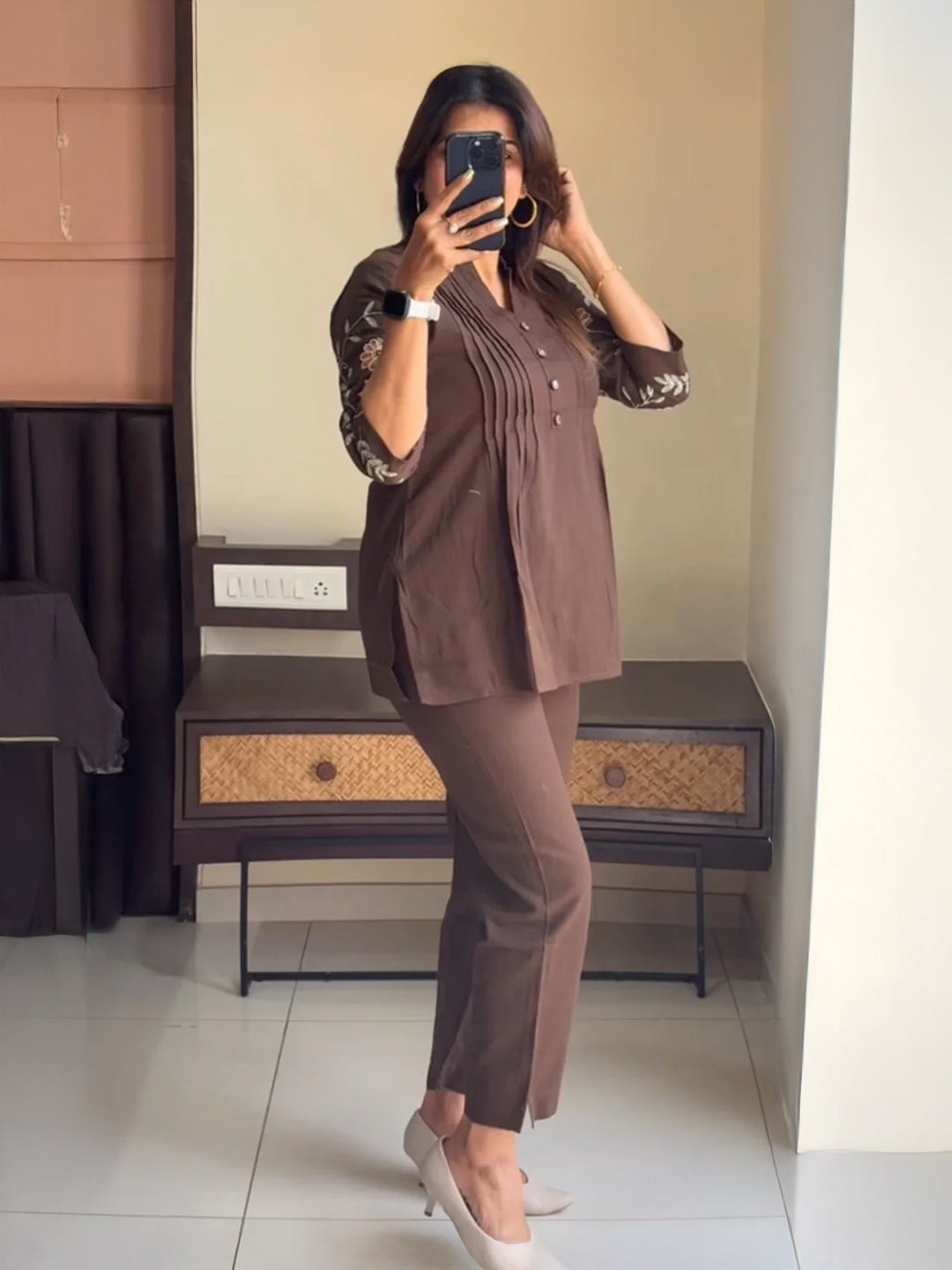 Coffee Brown Embroidered Co-Ord Set