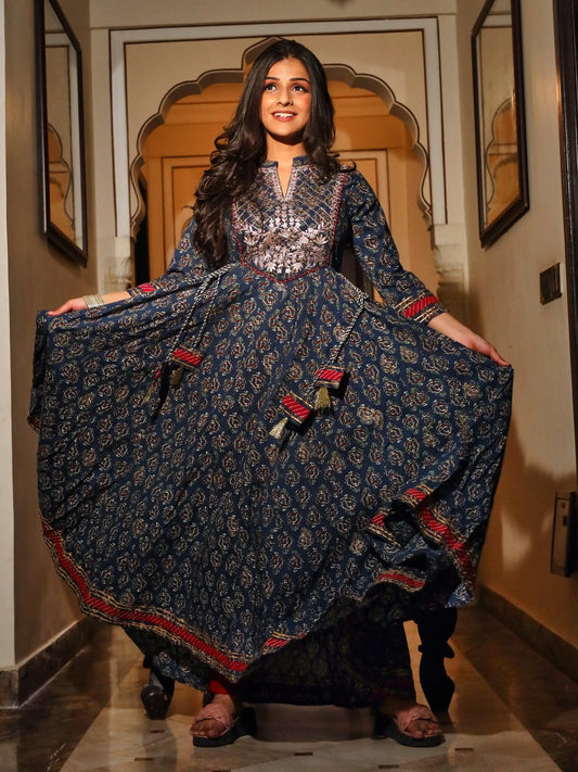 Blue Cotton Anarkali Kurta