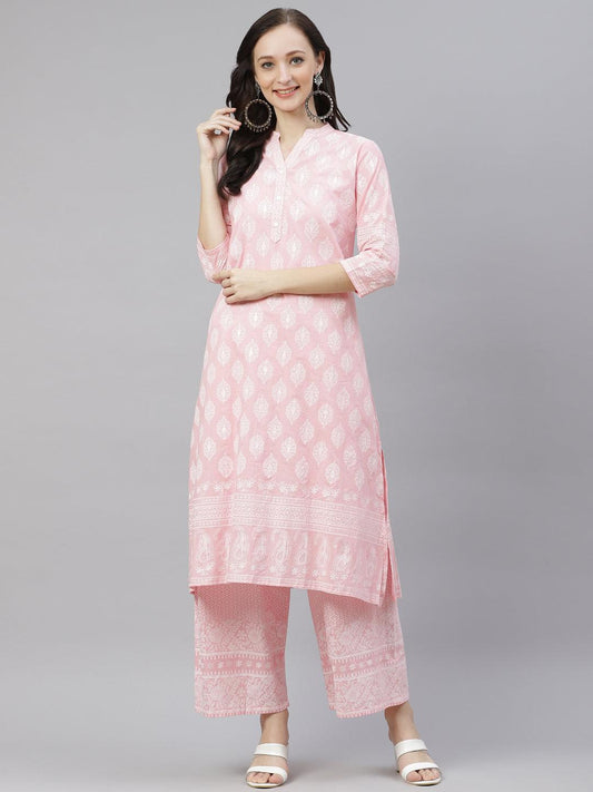 Baby Pink Cotton Kurta Palazzo Set
