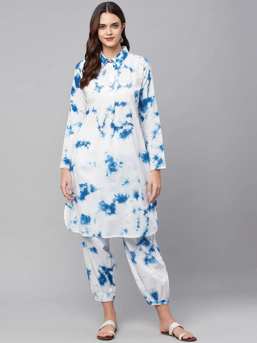 Blue Cotton Shirt Style Co-ord Set