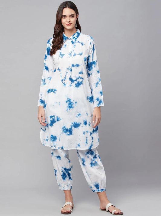 Blue Cotton Shirt Style Co-ord Set