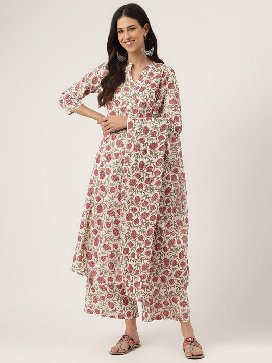 White Floral Printed Anarkali Kurta Palazoo Set