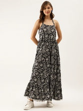 Black Floral Printed Cotton Ethnic Dress