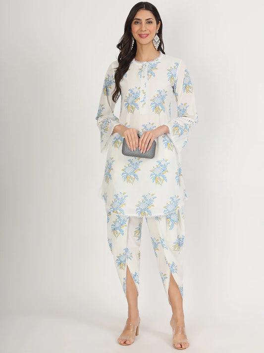 Off White Floral Print Cotton Co-ord Set