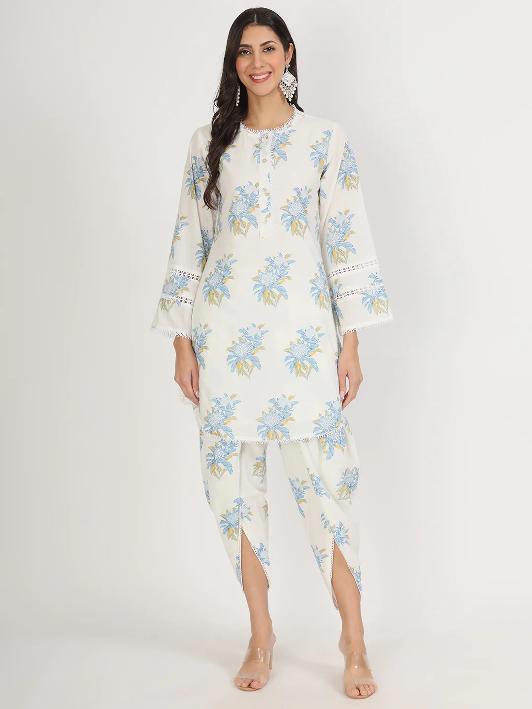 Off White Floral Print Cotton Co-ord Set