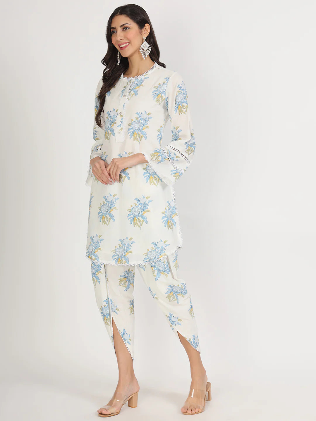 Off White Floral Print Cotton Co-ord Set