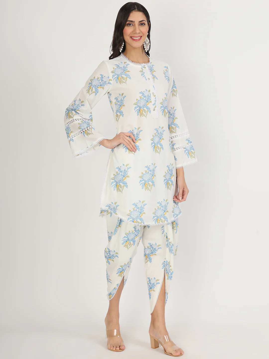 Off White Floral Print Cotton Co-ord Set